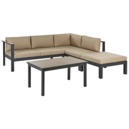 Beliani Garden Corner Sofa With Table 5 Seater Messina Left Hand Metal Sand Beige - thumbnail 4