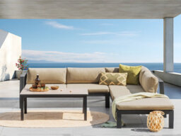 Beliani Garden Corner Sofa With Table 5 Seater Messina Left Hand Metal Sand Beige - thumbnail 2