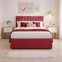 "6Ft Luxury Red Plush Divan Super King Bed Frame With Mattress, 20"" Vertical Line Headboard, Bed With 2 Storage Drawers" - thumbnail 2