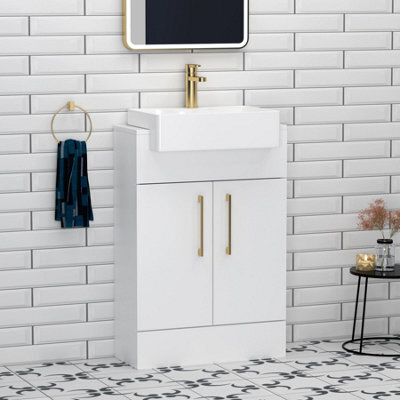 Royal Bathrooms Elena 600mm Gloss White Floor Standing Bathroom Vanity Unit With 2 Door & Semi Recessed Basin - image 1