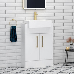 Royal Bathrooms Elena 600mm Gloss White Floor Standing Bathroom Vanity Unit With 2 Door & Semi Recessed Basin - thumbnail 1