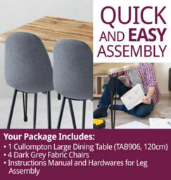 Hallowood Furniture Cullompton Large Dining Table (1.2M) With 4 Dark Grey Fabric Chairs - thumbnail 7