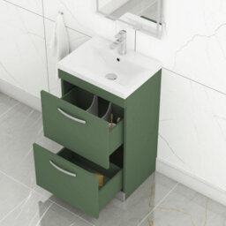 Royal Bathrooms Turin 500mm Floor Standing Vanity Unit Matt Green 2 Drawer Mid-Edge Basin - thumbnail 5