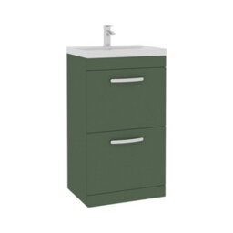 Royal Bathrooms Turin 500mm Floor Standing Vanity Unit Matt Green 2 Drawer Mid-Edge Basin - thumbnail 6