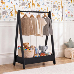 Clothes Rack Hanging Rail Pine Wooden Coloured Coats Portable Hanger Black - thumbnail 1