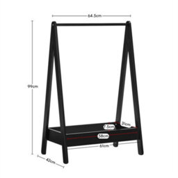 Clothes Rack Hanging Rail Pine Wooden Coloured Coats Portable Hanger Black - thumbnail 3