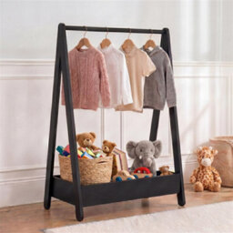 Clothes Rack Hanging Rail Pine Wooden Coloured Coats Portable Hanger Black - thumbnail 2