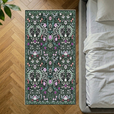 Decoranddecor Rug, Washable Rugs, Bedroom Kitchen Rugs, 80X150Cm, Non-Slip, Pet Friendly, Low Pile, Floral Rug - Cleo - image 1