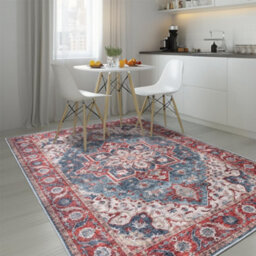Homeart Machine Washable Rug Cotton, Low Pile Carpet With Non Slip Backing Non-Shedding Area Rugs Traditional Red Blue, 160X230 Cm - thumbnail 3