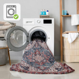 Homeart Machine Washable Rug Cotton, Low Pile Carpet With Non Slip Backing Non-Shedding Area Rugs Traditional Red Blue, 160X230 Cm - thumbnail 2