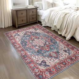 Homeart Machine Washable Rug Cotton, Low Pile Carpet With Non Slip Backing Non-Shedding Area Rugs Traditional Red Blue, 160X230 Cm - thumbnail 7