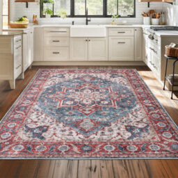 Homeart Machine Washable Rug Cotton, Low Pile Carpet With Non Slip Backing Non-Shedding Area Rugs Traditional Red Blue, 160X230 Cm - thumbnail 4
