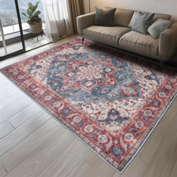 Homeart Machine Washable Rug Cotton, Low Pile Carpet With Non Slip Backing Non-Shedding Area Rugs Traditional Red Blue, 160X230 Cm - thumbnail 8