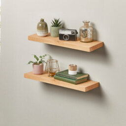 Off The Grain Oak Floating Shelf Made From Solid Oak - 60Cm (L) Wall Mounted Rustic Wooden Shelves - Pack Of 2 - thumbnail 2