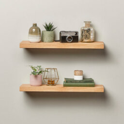 Off The Grain Oak Floating Shelf Made From Solid Oak - 60Cm (L) Wall Mounted Rustic Wooden Shelves - Pack Of 2 - thumbnail 1