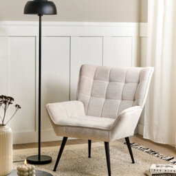 Wyld And Coco Retro Armchair Light Beige - Water-Repellent Upholstery, Quilted Padding, Steel Legs - thumbnail 2