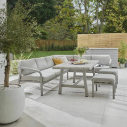 Kettler Como 4 Piece Corner Dining Set Aluminium Outdoor Sofa, Dining Table & 2 Footstools, Rope Detail, Rainsafe Fabric