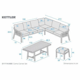 Kettler Como 4 Piece Corner Dining Set Aluminium Outdoor Sofa, Dining Table & 2 Footstools, Rope Detail, Rainsafe Fabric - thumbnail 2