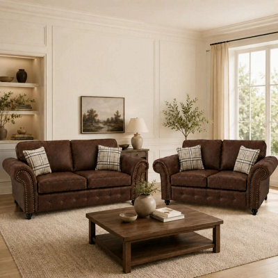 Gamzo Outlet 3+2 Seater Sofa Set Full Back Leather Couch With Strong Wooden Frame And Padded Curved Arms - image 1