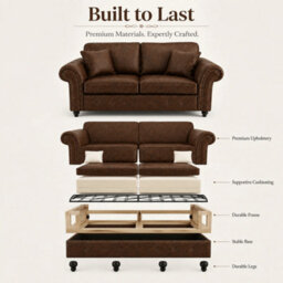 Gamzo Outlet 3+2 Seater Sofa Set Full Back Leather Couch With Strong Wooden Frame And Padded Curved Arms - thumbnail 7
