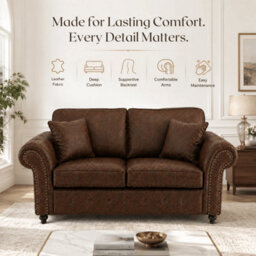 Gamzo Outlet 3+2 Seater Sofa Set Full Back Leather Couch With Strong Wooden Frame And Padded Curved Arms - thumbnail 4