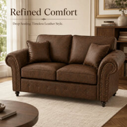 Gamzo Outlet 3+2 Seater Sofa Set Full Back Leather Couch With Strong Wooden Frame And Padded Curved Arms - thumbnail 5