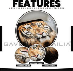 Gc Gaveno Cavailia 3D Wildlife Tiger Face Brown 150X200Cm Cosy Fleece Bed Throw, Fluffy Throw Blanket For Bed - thumbnail 2