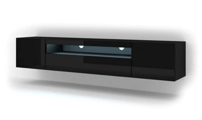 Arte Luxurious Black Gloss Aura Media Console W200Cm H42Cm D37Cm - Modern & Spacious - image 1