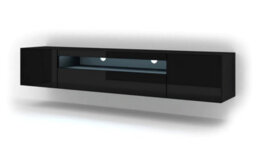 Arte Luxurious Black Gloss Aura Media Console W200Cm H42Cm D37Cm - Modern & Spacious - thumbnail 1