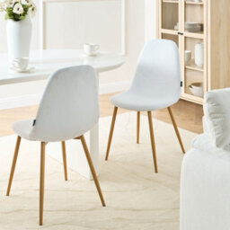 Wyld And Coco Corduroy White Armless Dining Chairs Set Of 2 - Vertical Stripe Fabric, Iron Legs - thumbnail 2