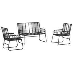 Berkfield Modern Garden Dining Set 3 Pcs Poly Rattan, Steel - thumbnail 6