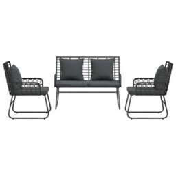 Berkfield Modern Garden Dining Set 3 Pcs Poly Rattan, Steel - thumbnail 7