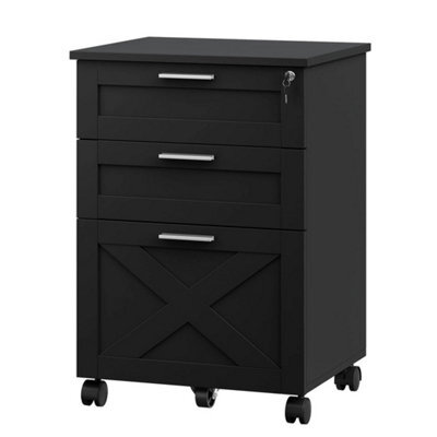 Black 3 Drawers Filing Cabinet With Lock And Key Mobile Under Desk Storage Drawer - image 1
