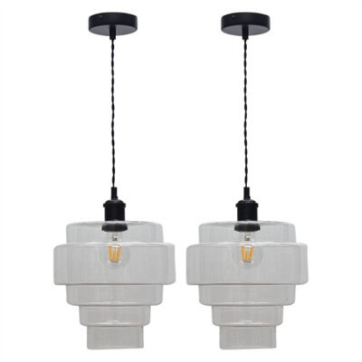 First Choice Lighting Set Of 2 Benson - 5 Tier Glass & Black Ceiling Pendant Lights - image 1