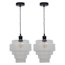 First Choice Lighting Set Of 2 Benson - 5 Tier Glass & Black Ceiling Pendant Lights - thumbnail 1