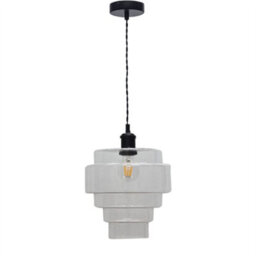 First Choice Lighting Set Of 2 Benson - 5 Tier Glass & Black Ceiling Pendant Lights - thumbnail 2