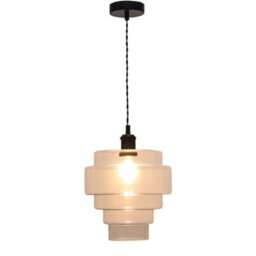 First Choice Lighting Set Of 2 Benson - 5 Tier Glass & Black Ceiling Pendant Lights - thumbnail 3