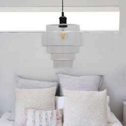 First Choice Lighting Set Of 2 Benson - 5 Tier Glass & Black Ceiling Pendant Lights - thumbnail 4