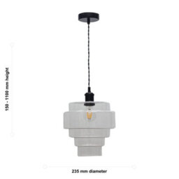 First Choice Lighting Set Of 2 Benson - 5 Tier Glass & Black Ceiling Pendant Lights - thumbnail 6