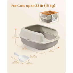 High Sided Xxl Cat Litter Box, Open Litter Tray With Scoop For Kittens And Adult Cats, Cappuccino Beige - thumbnail 2