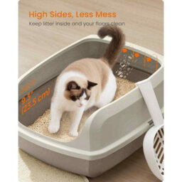 High Sided Xxl Cat Litter Box, Open Litter Tray With Scoop For Kittens And Adult Cats, Cappuccino Beige - thumbnail 3