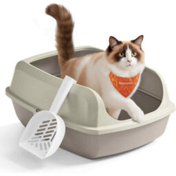 High Sided Xxl Cat Litter Box, Open Litter Tray With Scoop For Kittens And Adult Cats, Cappuccino Beige - thumbnail 7
