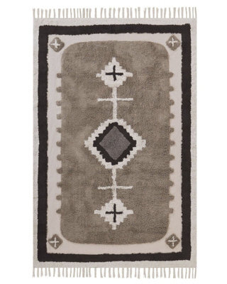 Beliani Cotton Area Rug 160 X 230 Cm Beige With Tassel-Tufted Fringe - image 1