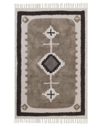 Beliani Cotton Area Rug 160 X 230 Cm Beige With Tassel-Tufted Fringe - thumbnail 1