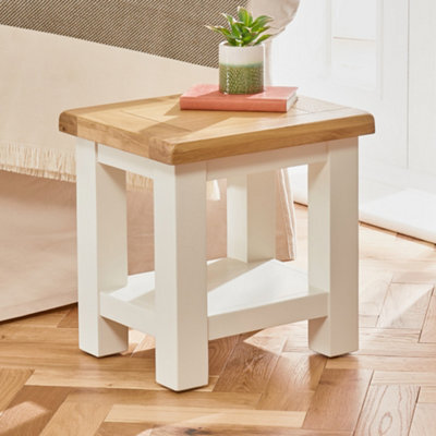 The Furniture Market Cotswold Cream Painted Lamp Table With Oak Top Premium Quality Cream Painted Side Table Natural Oak Top With Satin Lacquer - image 1