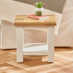 The Furniture Market Cotswold Cream Painted Lamp Table With Oak Top Premium Quality Cream Painted Side Table Natural Oak Top With Satin Lacquer - thumbnail 2