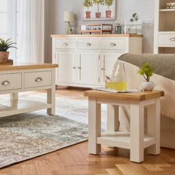 The Furniture Market Cotswold Cream Painted Lamp Table With Oak Top Premium Quality Cream Painted Side Table Natural Oak Top With Satin Lacquer - thumbnail 3