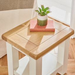 The Furniture Market Cotswold Cream Painted Lamp Table With Oak Top Premium Quality Cream Painted Side Table Natural Oak Top With Satin Lacquer - thumbnail 4