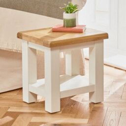 The Furniture Market Cotswold Cream Painted Lamp Table With Oak Top Premium Quality Cream Painted Side Table Natural Oak Top With Satin Lacquer - thumbnail 1