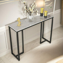 Pirlo Plush Faux Marble Console Table White Grey - thumbnail 3